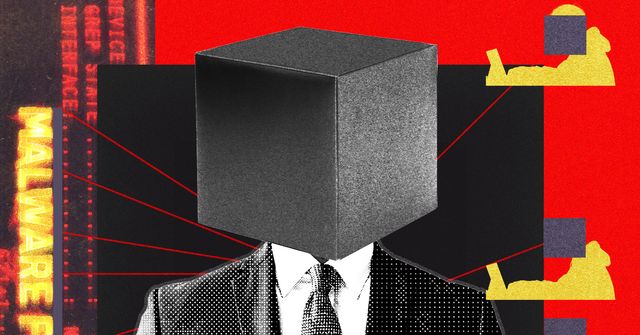 Red and black command-center illustration accompanying WIRED's feature on CAIRN and CLOSEDQUORUM.